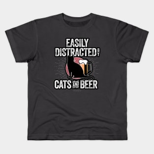 Easily Distracted by Cats and Beer Kids T-Shirt